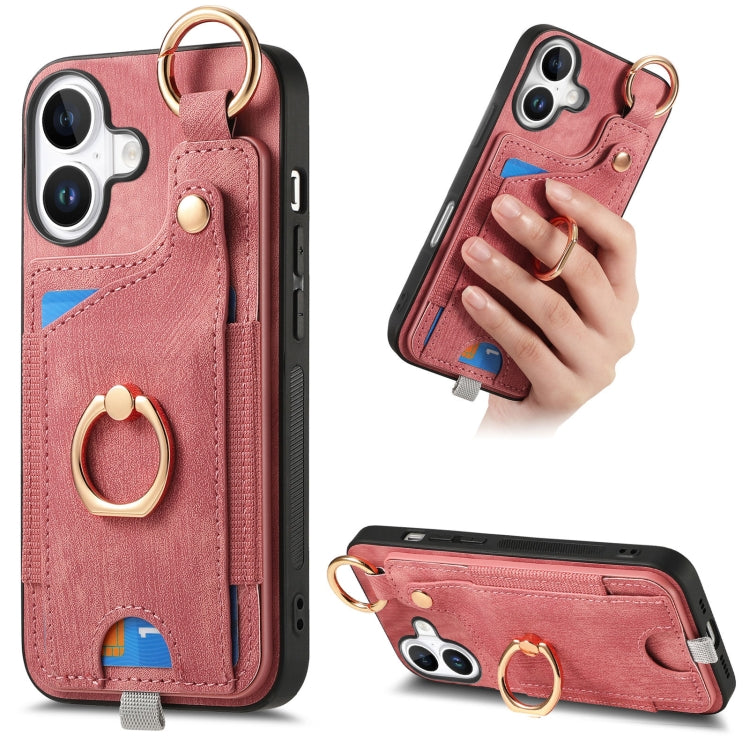 Retro Skin-feel Ring Card Bag Phone Case with Hang Loop, For iPhone 16 Pro Max, For iPhone 16 Pro...