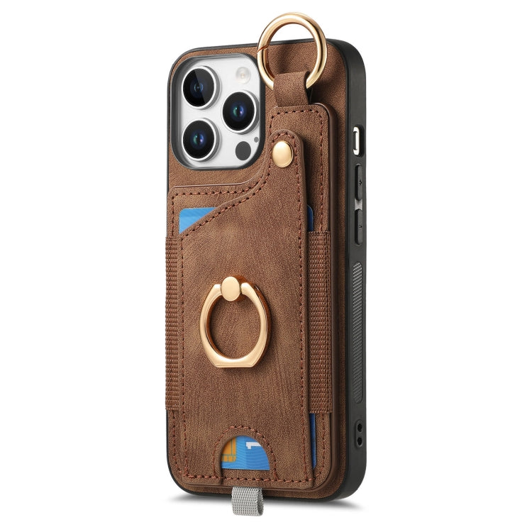 Retro Skin-feel Ring Card Bag Phone Case with Hang Loop, For iPhone 16 Pro Max, For iPhone 16 Pro...
