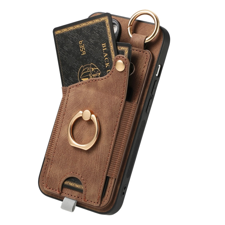 Retro Skin-feel Ring Card Bag Phone Case with Hang Loop, For iPhone 16 Pro Max, For iPhone 16 Pro...