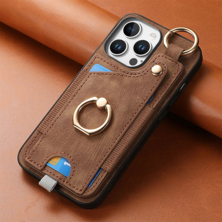 Retro Skin-feel Ring Card Bag Phone Case with Hang Loop, For iPhone 16 Pro Max, For iPhone 16 Pro...