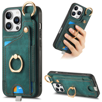 Retro Skin-feel Ring Card Bag Phone Case with Hang Loop, For iPhone 16 Pro Max, For iPhone 16 Pro...