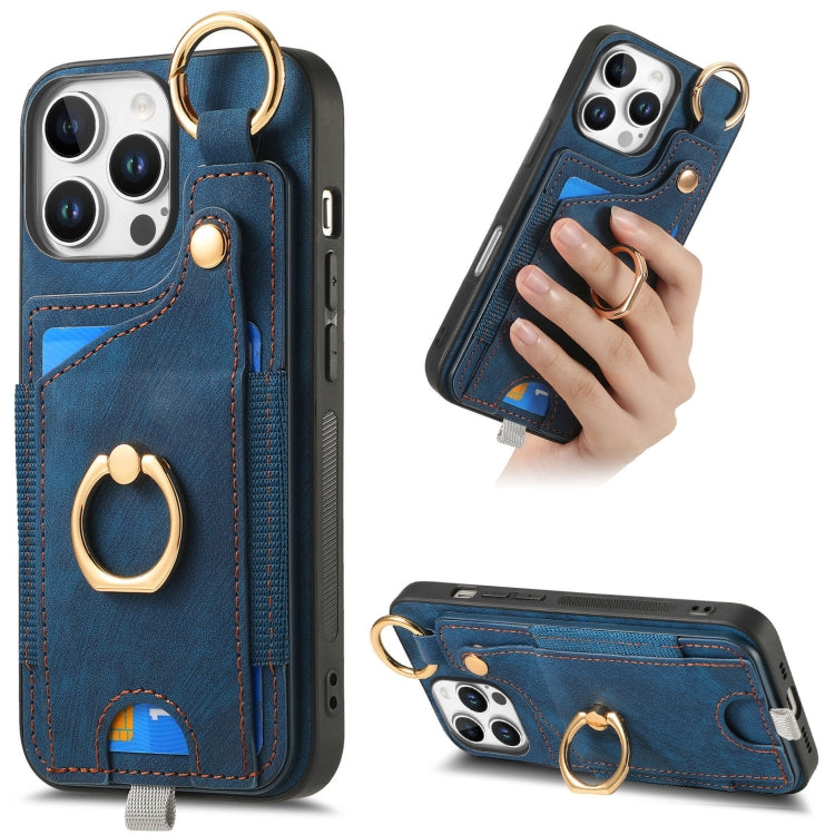 Retro Skin-feel Ring Card Bag Phone Case with Hang Loop, For iPhone 16 Pro Max, For iPhone 16 Pro...