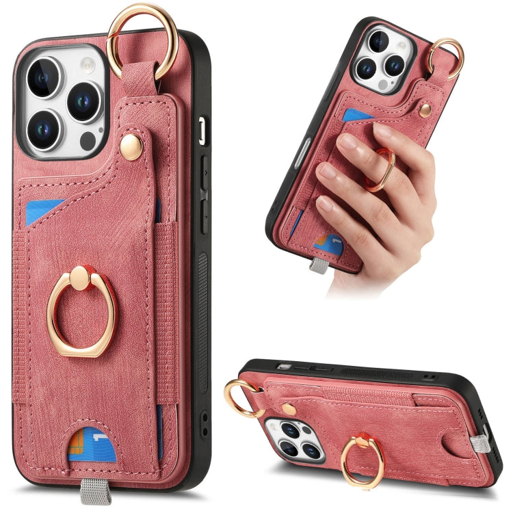 Retro Skin-feel Ring Card Bag Phone Case with Hang Loop, For iPhone 16 Pro Max, For iPhone 16 Pro...