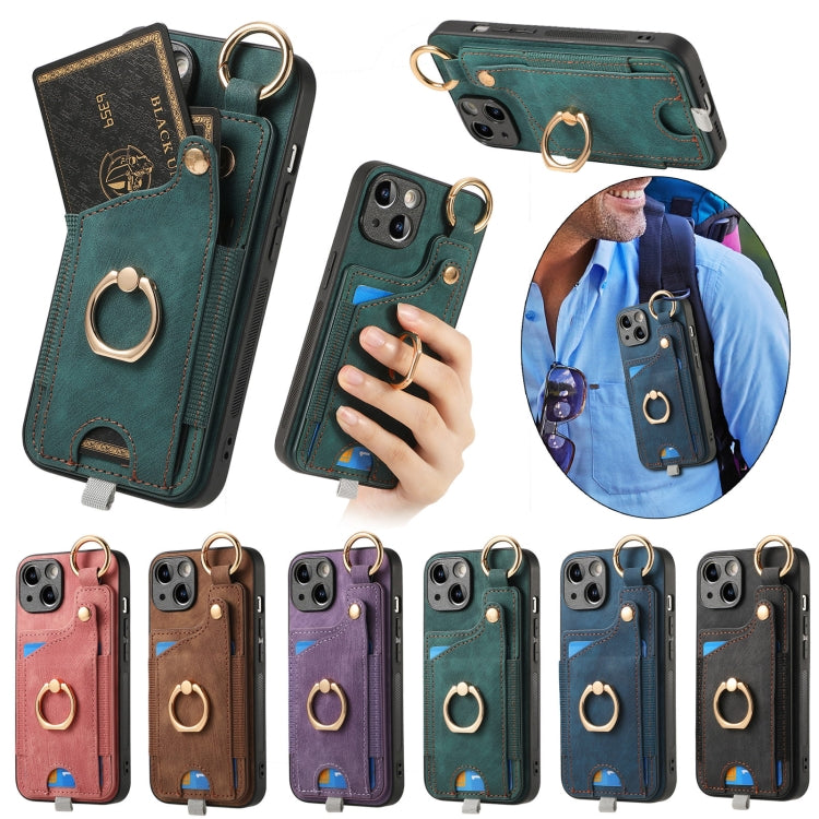 Retro Skin-feel Ring Card Bag Phone Case with Hang Loop, For iPhone 16 Pro Max, For iPhone 16 Pro...
