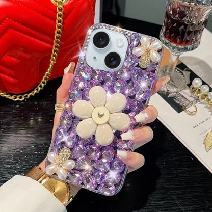 Sunflower Holder Hand-set Diamond PC Phone Case, For iPhone 16e, For iPhone 16 Pro Max�����������...