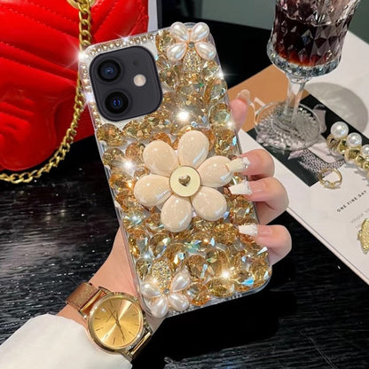 Sunflower Holder Hand-set Diamond PC Phone Case, For iPhone 16e, For iPhone 16 Pro Max�����������...