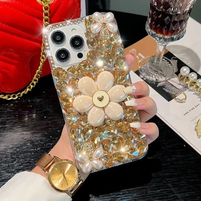 Sunflower Holder Hand-set Diamond PC Phone Case, For iPhone 16e, For iPhone 16 Pro Max�����������...
