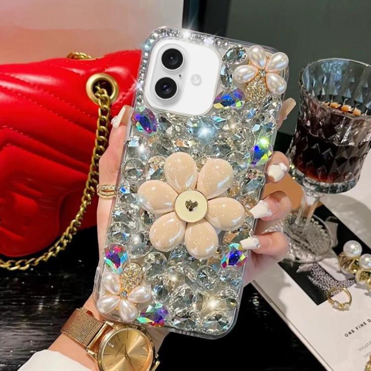 Sunflower Holder Hand-set Diamond PC Phone Case, For iPhone 16e, For iPhone 16 Pro Max�����������...