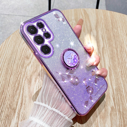 Gradient Glitter Immortal Flower Ring All-inclusive Phone Case, For Samsung Galaxy S25 5G��������...