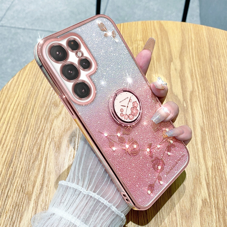 Gradient Glitter Immortal Flower Ring All-inclusive Phone Case, For Samsung Galaxy S25 5G��������...