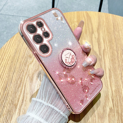 Gradient Glitter Immortal Flower Ring All-inclusive Phone Case, For Samsung Galaxy S25 5G��������...