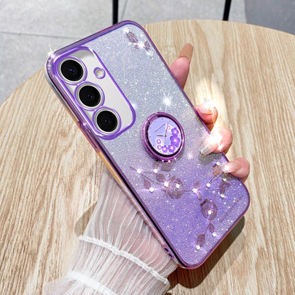 Gradient Glitter Immortal Flower Ring All-inclusive Phone Case, For Samsung Galaxy S25 5G��������...