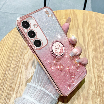 Gradient Glitter Immortal Flower Ring All-inclusive Phone Case, For Samsung Galaxy S25 5G��������...
