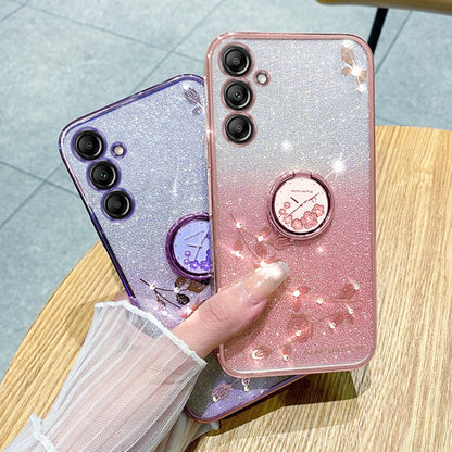 Gradient Glitter Immortal Flower Ring All-inclusive Phone Case, For Samsung Galaxy S25 5G��������...