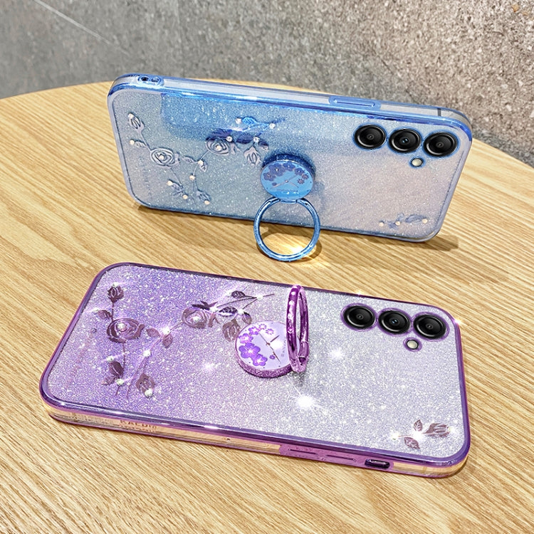 Gradient Glitter Immortal Flower Ring All-inclusive Phone Case, For Samsung Galaxy S25 5G��������...