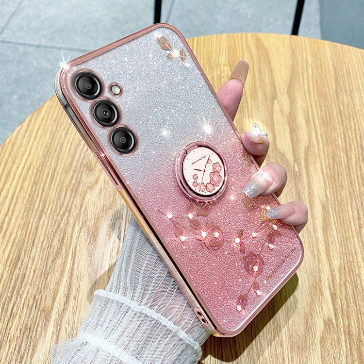 Gradient Glitter Immortal Flower Ring All-inclusive Phone Case, For Samsung Galaxy S25 5G��������...