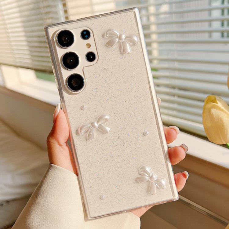 Pearl Bow Glitter Epoxy TPU Phone Case, For Samsung Galaxy S25 5G, For Samsung Galaxy S25+ 5G����...