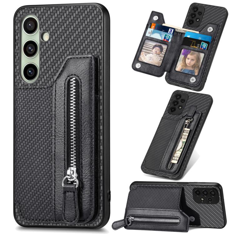 Carbon Fiber Horizontal Flip Zipper Wallet Phone Case, For Samsung Galaxy S25 Edge 5G������������...