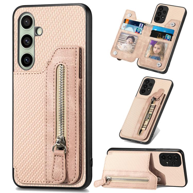 Carbon Fiber Horizontal Flip Zipper Wallet Phone Case, For Samsung Galaxy S25 Edge 5G������������...