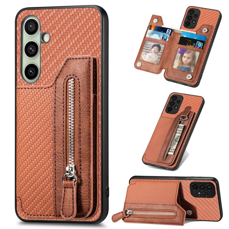 Carbon Fiber Horizontal Flip Zipper Wallet Phone Case, For Samsung Galaxy S25 Edge 5G������������...