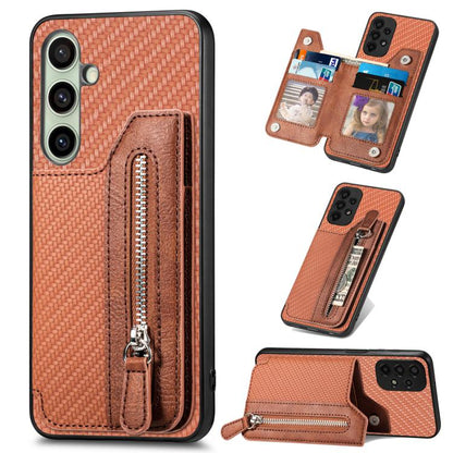 Carbon Fiber Horizontal Flip Zipper Wallet Phone Case, For Samsung Galaxy S25 Edge 5G������������...