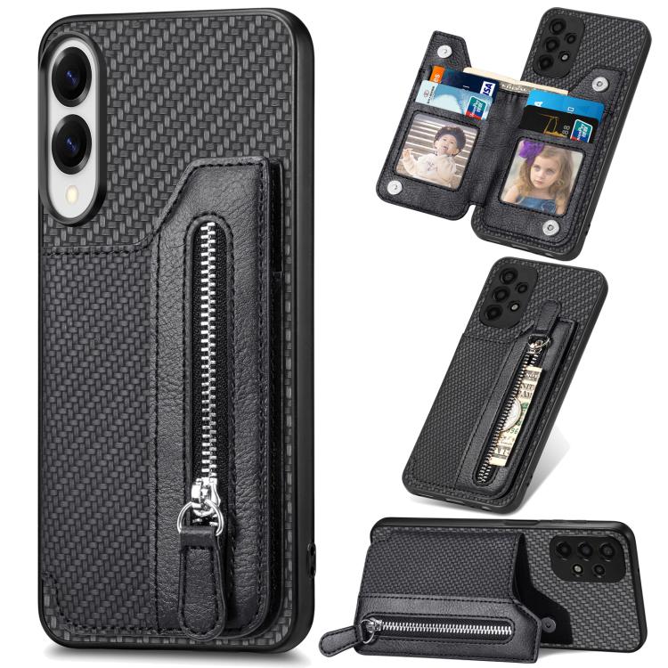 Carbon Fiber Horizontal Flip Zipper Wallet Phone Case, For Samsung Galaxy S25 Edge 5G������������...