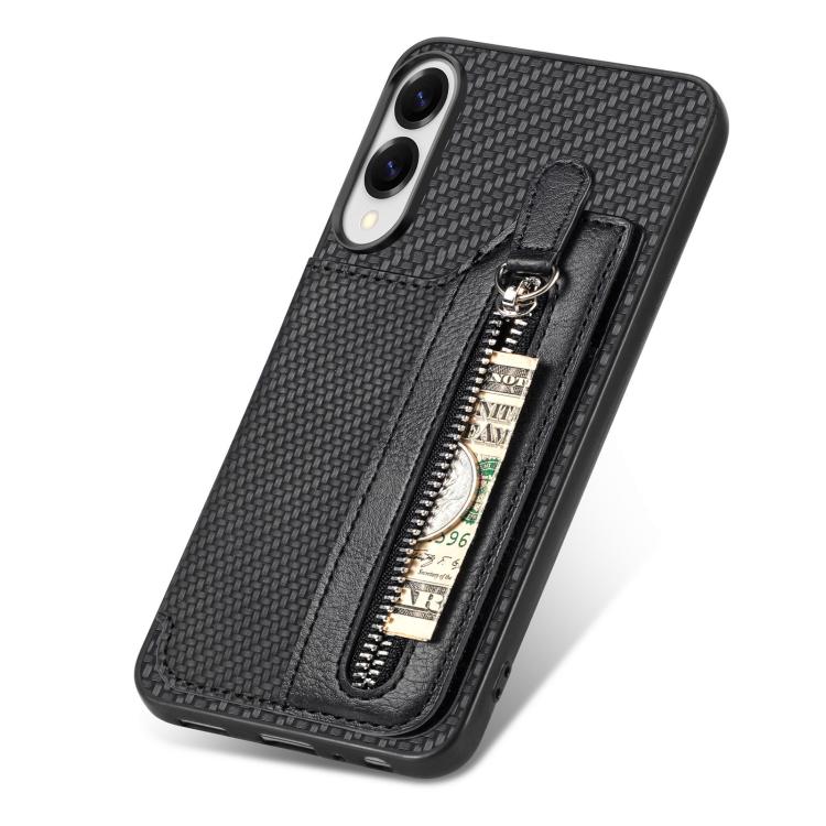 Carbon Fiber Horizontal Flip Zipper Wallet Phone Case, For Samsung Galaxy S25 Edge 5G������������...