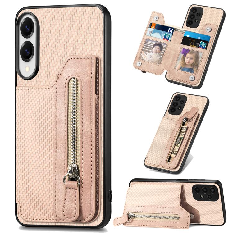 Carbon Fiber Horizontal Flip Zipper Wallet Phone Case, For Samsung Galaxy S25 Edge 5G������������...