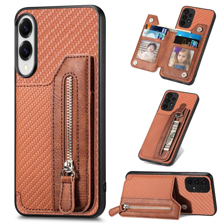 Carbon Fiber Horizontal Flip Zipper Wallet Phone Case, For Samsung Galaxy S25 Edge 5G������������...