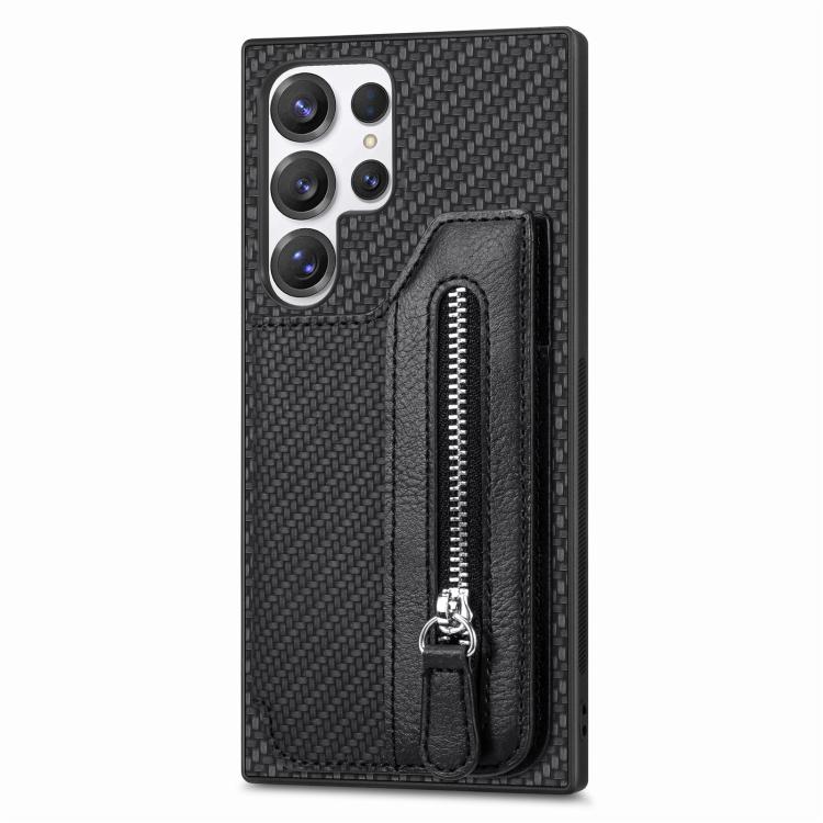 Carbon Fiber Horizontal Flip Zipper Wallet Phone Case, For Samsung Galaxy S25 Edge 5G������������...