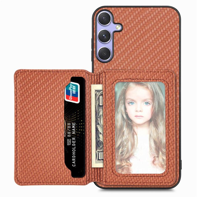 Carbon Fiber Magnetic Card Wallet RFID Blocking Phone Case, For Samsung Galaxy S25 Edge 5G�������...