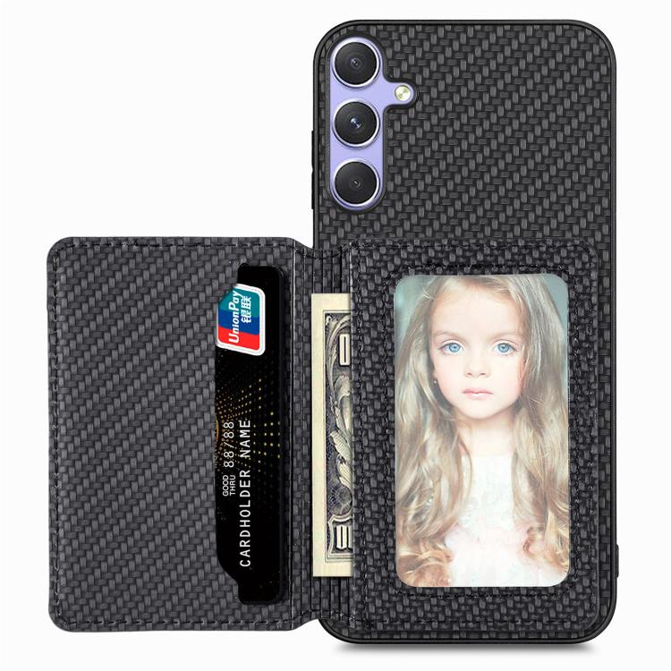 Carbon Fiber Magnetic Card Wallet RFID Blocking Phone Case, For Samsung Galaxy S25 Edge 5G�������...