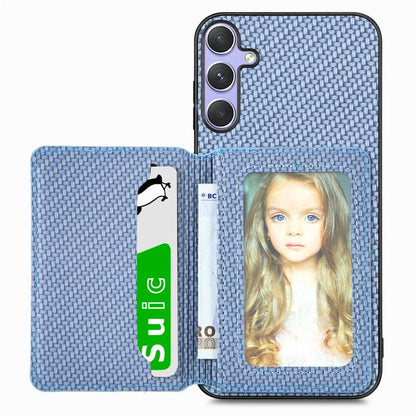 Carbon Fiber Magnetic Card Wallet RFID Blocking Phone Case, For Samsung Galaxy S25 Edge 5G�������...