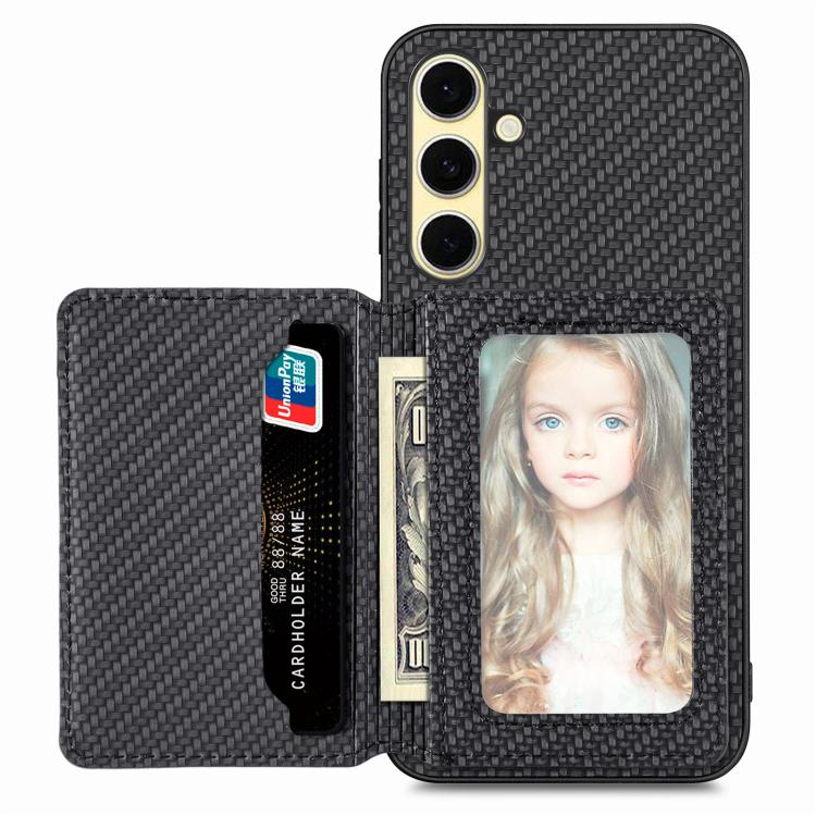 Carbon Fiber Magnetic Card Wallet RFID Blocking Phone Case, For Samsung Galaxy S25 Edge 5G�������...