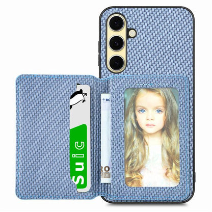 Carbon Fiber Magnetic Card Wallet RFID Blocking Phone Case, For Samsung Galaxy S25 Edge 5G�������...