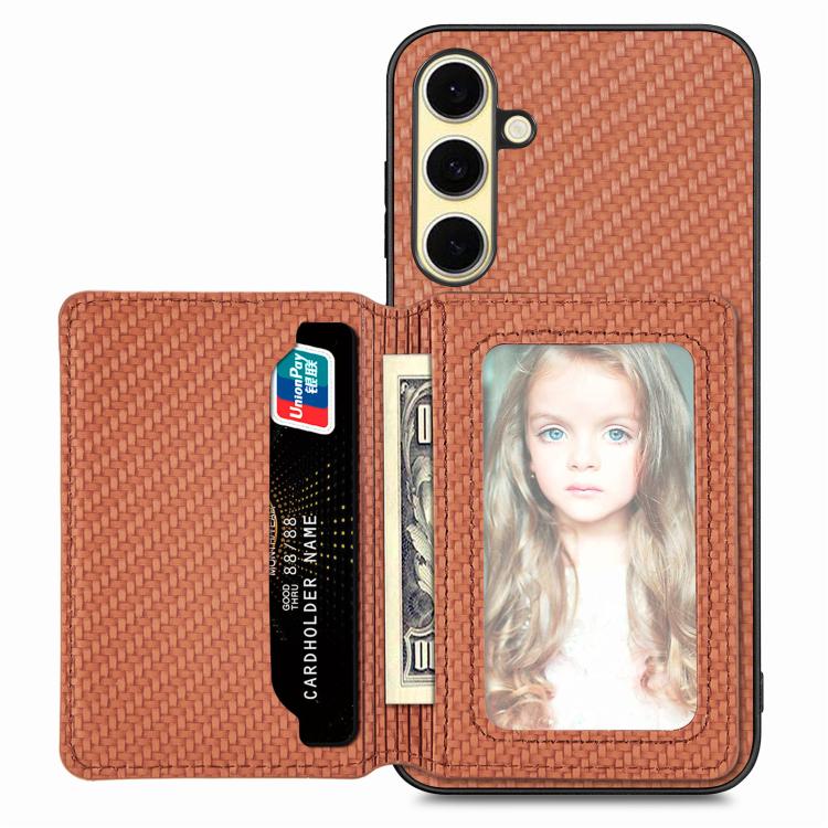 Carbon Fiber Magnetic Card Wallet RFID Blocking Phone Case, For Samsung Galaxy S25 Edge 5G�������...