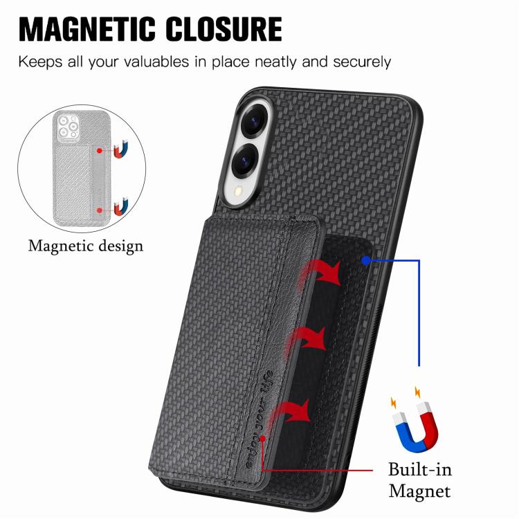 Carbon Fiber Magnetic Card Wallet RFID Blocking Phone Case, For Samsung Galaxy S25 Edge 5G�������...