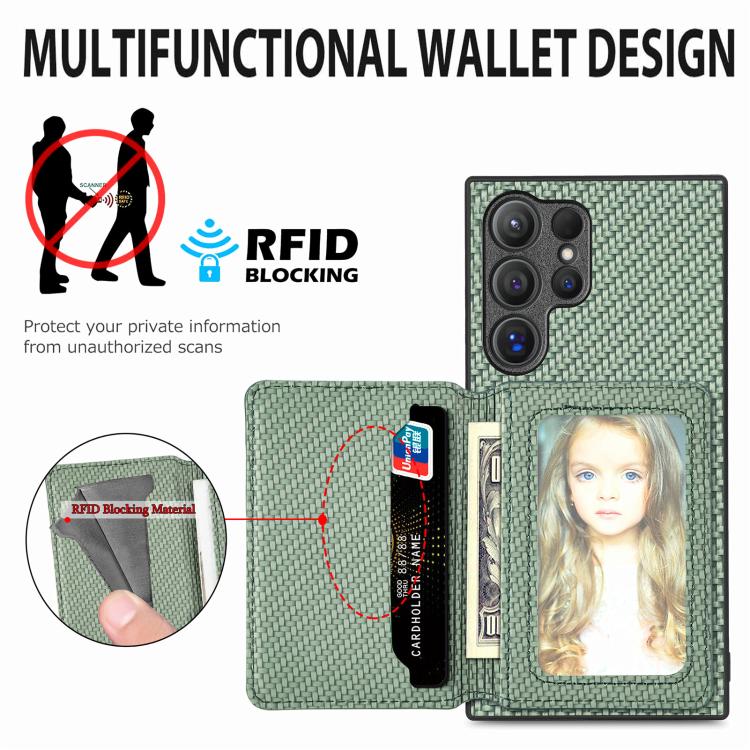 Carbon Fiber Magnetic Card Wallet RFID Blocking Phone Case, For Samsung Galaxy S25 Edge 5G�������...