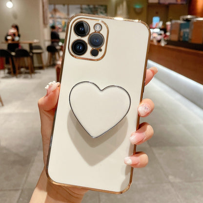 Electroplating Love Heart Holder TPU Phone Case, For iPhone 16 Pro Max, For iPhone 16 Pro��������...