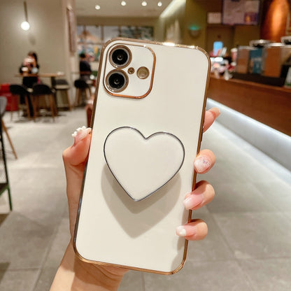 Electroplating Love Heart Holder TPU Phone Case, For iPhone 16 Pro Max, For iPhone 16 Pro��������...