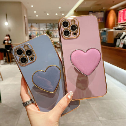 Electroplating Love Heart Holder TPU Phone Case, For iPhone 12, For iPhone 12 Pro Max������������...