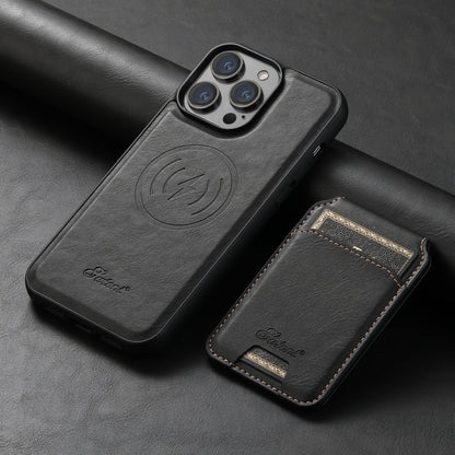 Suteni H15 MagSafe Oil Eax Leather Detachable Wallet Back Phone Case, For iPhone 13, For iPhone 1...