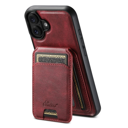 Suteni H15 MagSafe Oil Eax Leather Detachable Wallet Back Phone Case