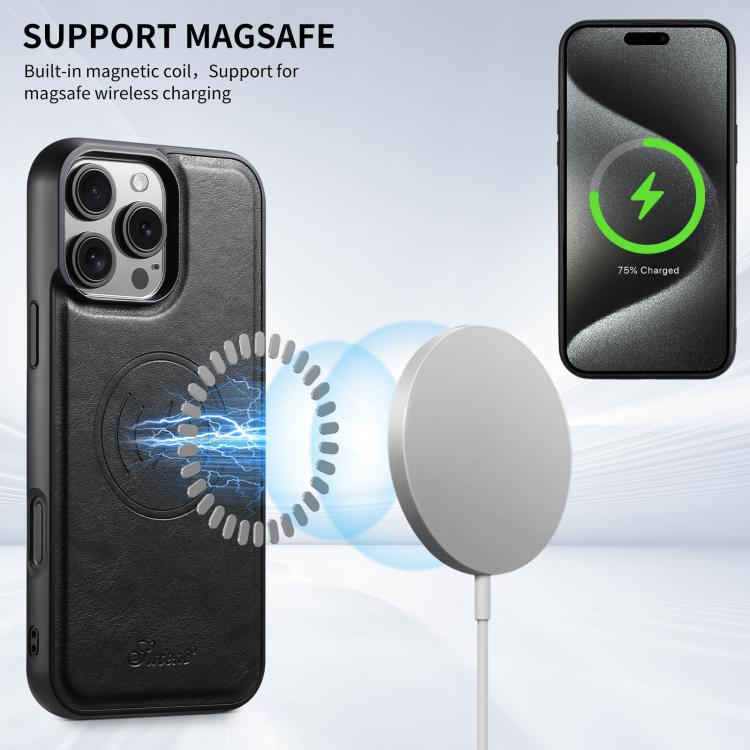 Suteni H15 MagSafe Oil Eax Leather Detachable Wallet Back Phone Case