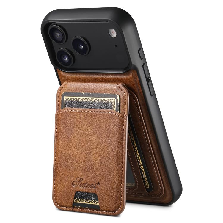 Suteni H15 MagSafe Oil Eax Leather Detachable Wallet Back Phone Case
