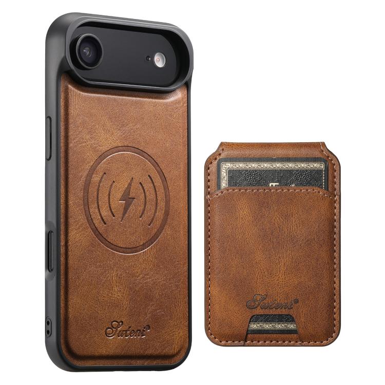 Suteni H15 MagSafe Oil Eax Leather Detachable Wallet Back Phone Case