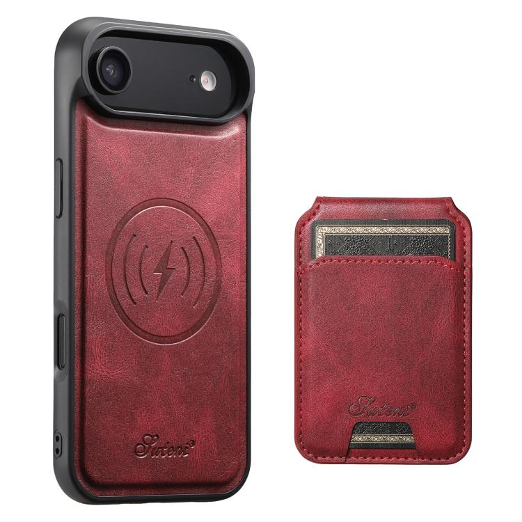 Suteni H15 MagSafe Oil Eax Leather Detachable Wallet Back Phone Case
