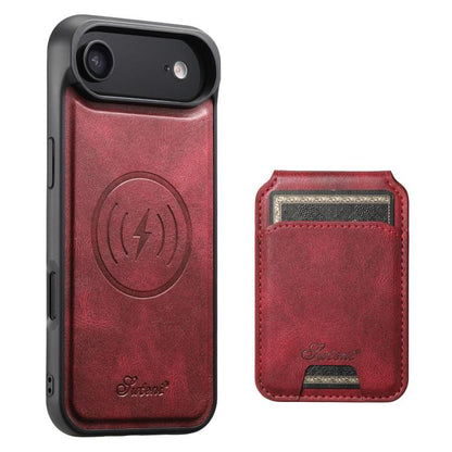 Suteni H15 MagSafe Oil Eax Leather Detachable Wallet Back Phone Case