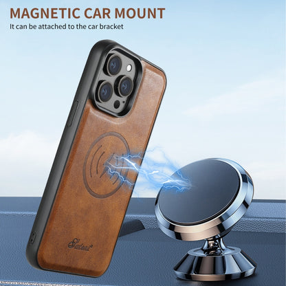 Suteni H15 MagSafe Oil Eax Leather Detachable Wallet Back Phone Case, For iPhone 13, For iPhone 1...