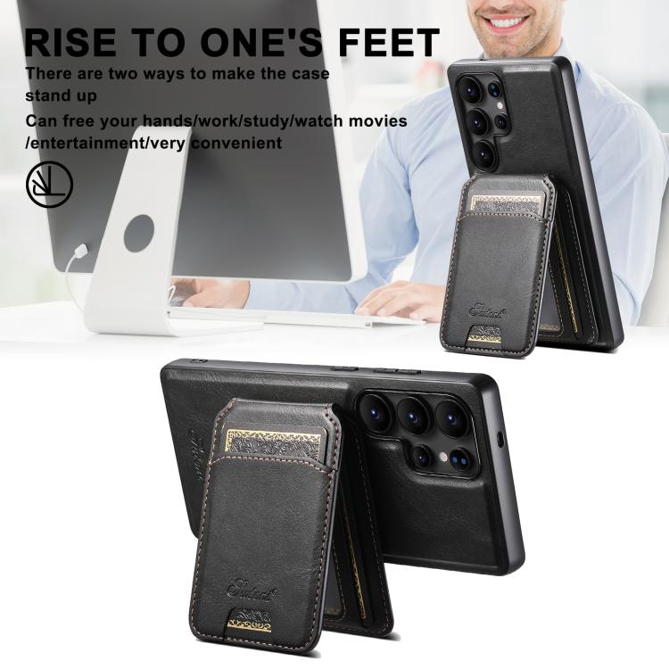 Suteni H15  Oil Eax Leather Detachable Wallet Back Phone Case, For Samsung Galaxy S25 5G���������...